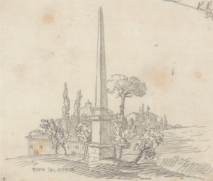 An Obelisk with Roofs and Trees in the Distance by John Robert Cozens